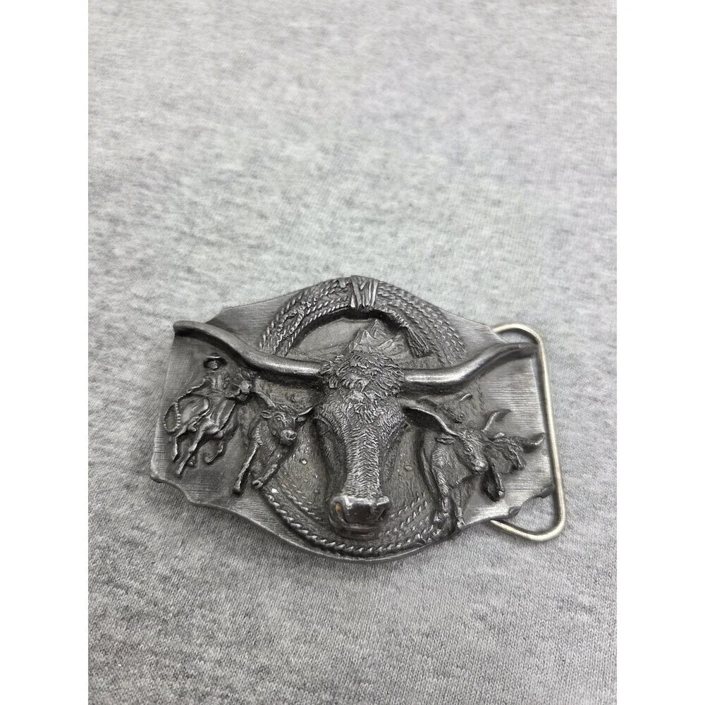 1988 Siskiyou Heavy Pewter Longhorn Steer Rodeo Belt Buckle USA